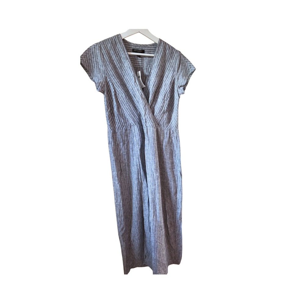 Banana Republic Blue White Striped Linen Blend Maxi Wrap Dress Womens Size 0 NWT